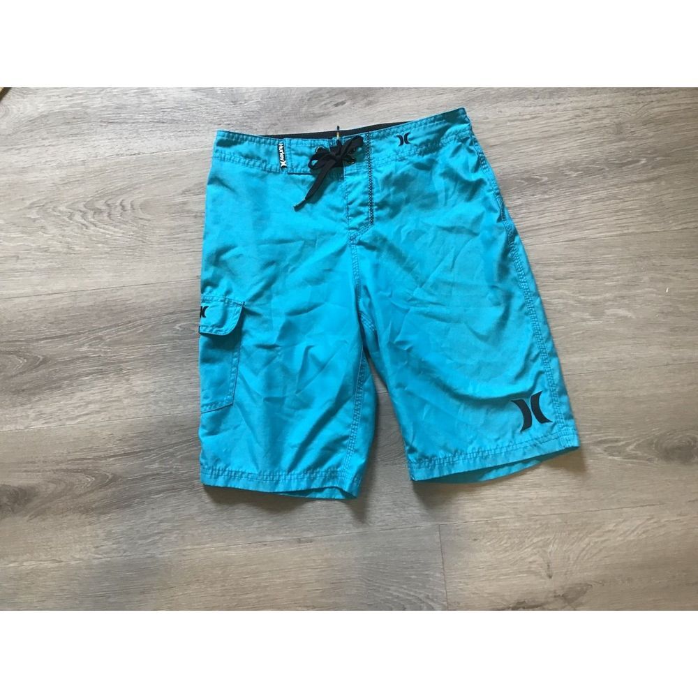 HURLEY One and Only MENS BOARD SHORTS 2.0 Aqua Flat Front SIZE 28 x 21 vacation